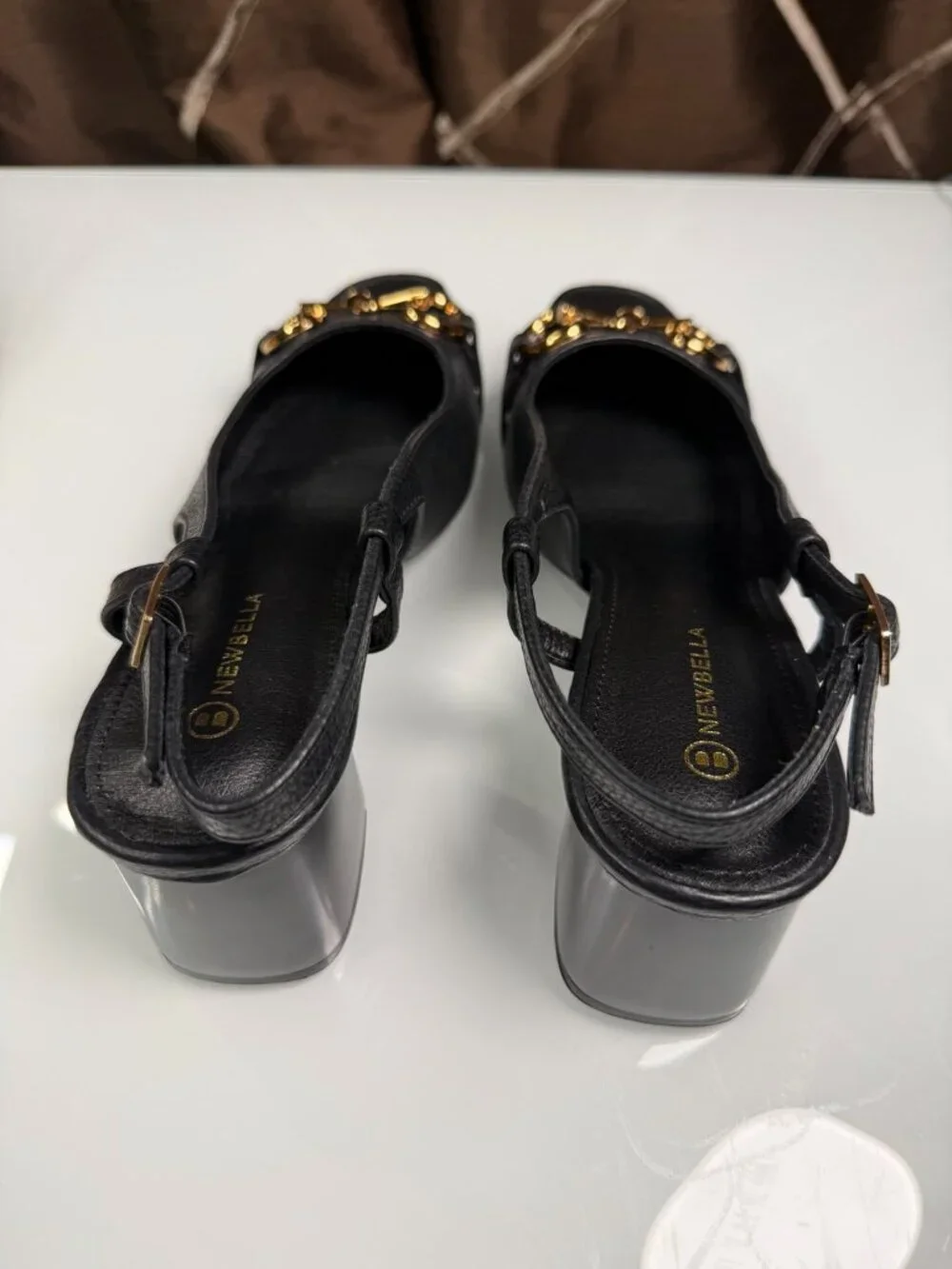 Newbella Black Horsebit Slingback Block Heel Pumps Size 9